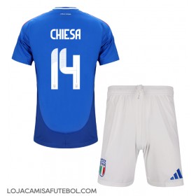 Camisa de Futebol Itália Federico Chiesa #14 Equipamento Principal Infantil Europeu 2024 Manga Curta (+ Calças curtas)